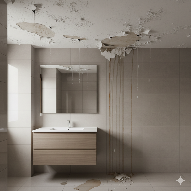 Filtración en el techo del baño: causas, pruebas y pasos